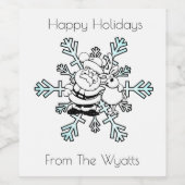 サンタと彼のお気に入りのトナカイ白黒 ワインラベル (シングルラベル)