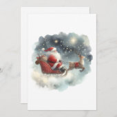 サンタと彼のそりはナイトスカイフラットカード (正面/裏面)