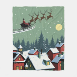 サンタと彼のそり フリースブランケット