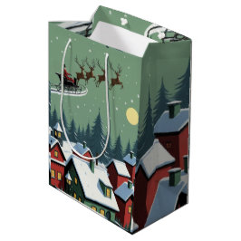 サンタと彼のそり ミディアムペーパーバッグ