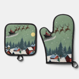 サンタと彼のそり 鍋つかみ&鍋敷きセット