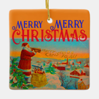 サンタと彼のクリスマスホーンオーナメント セラミックオーナメント