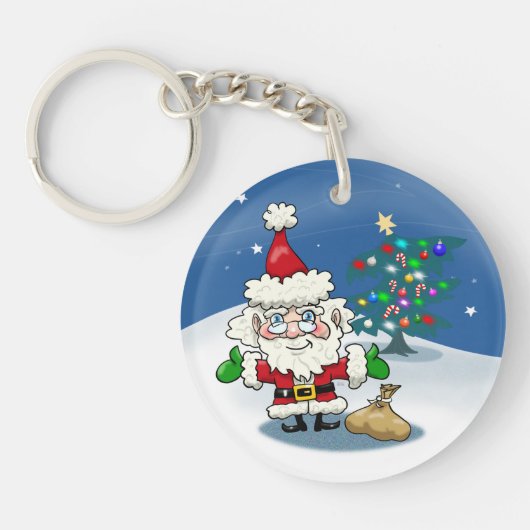 サンタと彼のトナカイのキーチェーンとのクリスマス キーホルダー (正面)