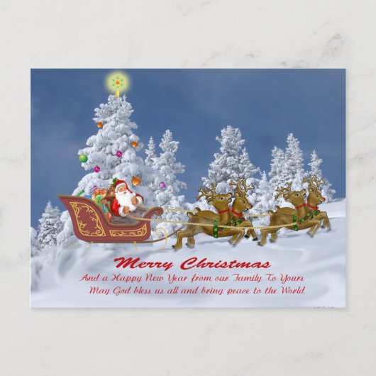 サンタと彼のトナカイのクリスマスカード シーズンポストカード (正面)