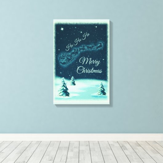 サンタと彼のトナカイのクリスマスナイトスカイ キャンバスプリント (インサイチュ (ウッドフロア))