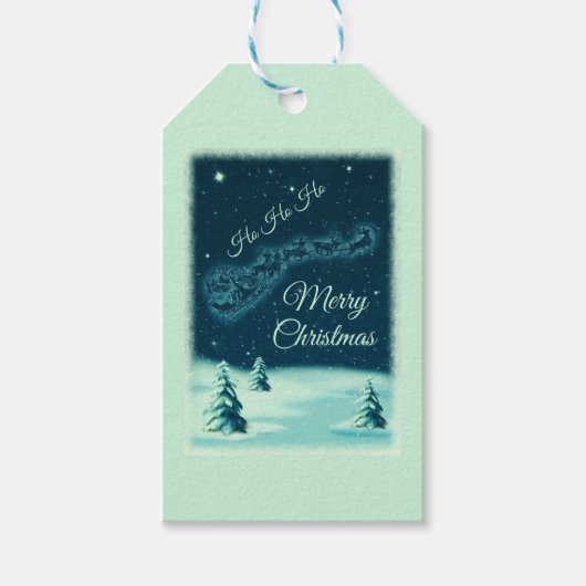 サンタと彼のトナカイのクリスマスナイトスカイ ギフトタグ (正面)