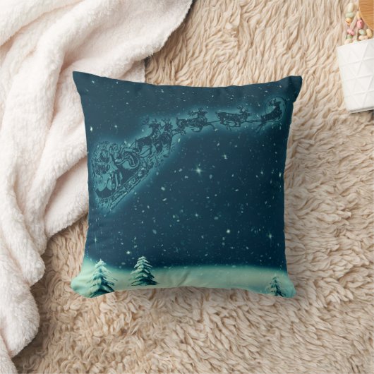 サンタと彼のトナカイのクリスマスナイトスカイ クッション (ブランケット)
