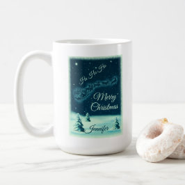 サンタと彼のトナカイのクリスマスナイトスカイ コーヒーマグカップ