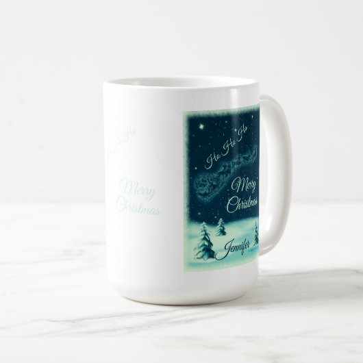 サンタと彼のトナカイのクリスマスナイトスカイ コーヒーマグカップ (正面右)