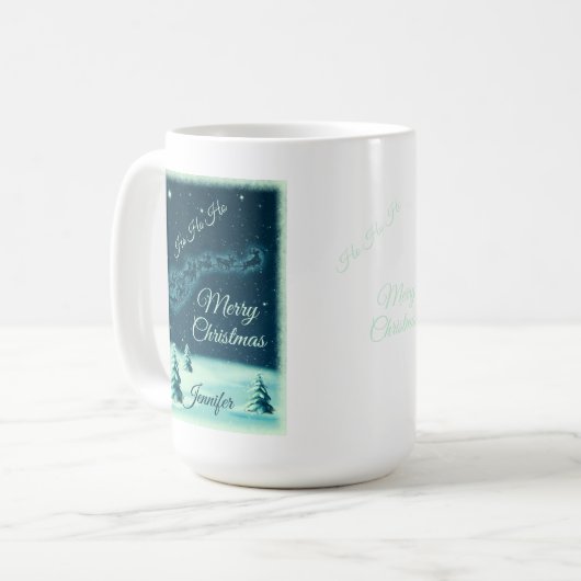 サンタと彼のトナカイのクリスマスナイトスカイ コーヒーマグカップ (正面左)