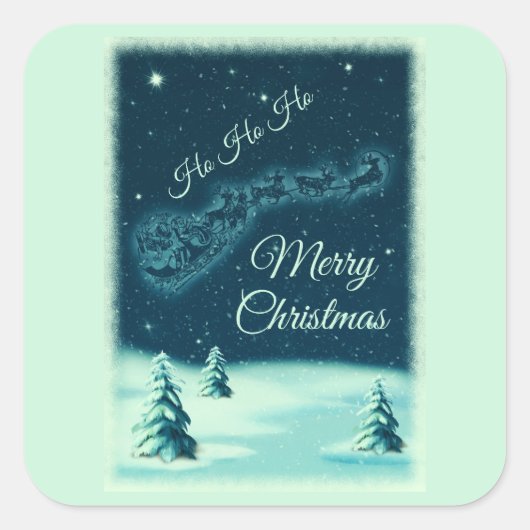 サンタと彼のトナカイのクリスマスナイトスカイ スクエアシール (正面)