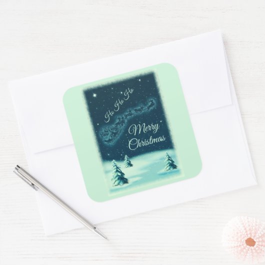 サンタと彼のトナカイのクリスマスナイトスカイ スクエアシール (封筒)