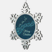 サンタと彼のトナカイのクリスマスナイトスカイ スノーフレークピューターオーナメント (右)