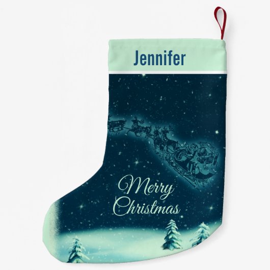 サンタと彼のトナカイのクリスマスナイトスカイ スモールクリスマスストッキング (裏面)