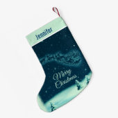 サンタと彼のトナカイのクリスマスナイトスカイ スモールクリスマスストッキング (裏面 (吊り時))