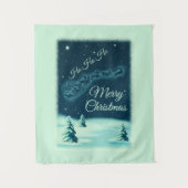 サンタと彼のトナカイのクリスマスナイトスカイ タペストリー (正面)