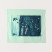 サンタと彼のトナカイのクリスマスナイトスカイ タペストリー (正面(横))