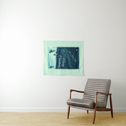 サンタと彼のトナカイのクリスマスナイトスカイ タペストリー (インサイチュ(横))