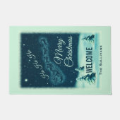 サンタと彼のトナカイのクリスマスナイトスカイ ドアマット (正面)