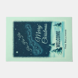 サンタと彼のトナカイのクリスマスナイトスカイ ドアマット