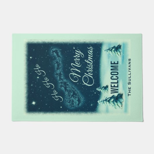 サンタと彼のトナカイのクリスマスナイトスカイ ドアマット (正面)