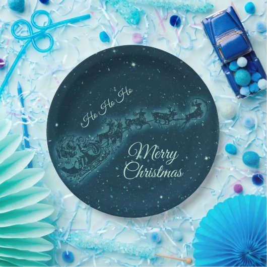 サンタと彼のトナカイのクリスマスナイトスカイ ペーパープレート (パーティー)