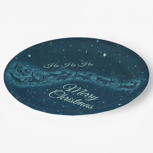 サンタと彼のトナカイのクリスマスナイトスカイ ペーパープレート (アングル)