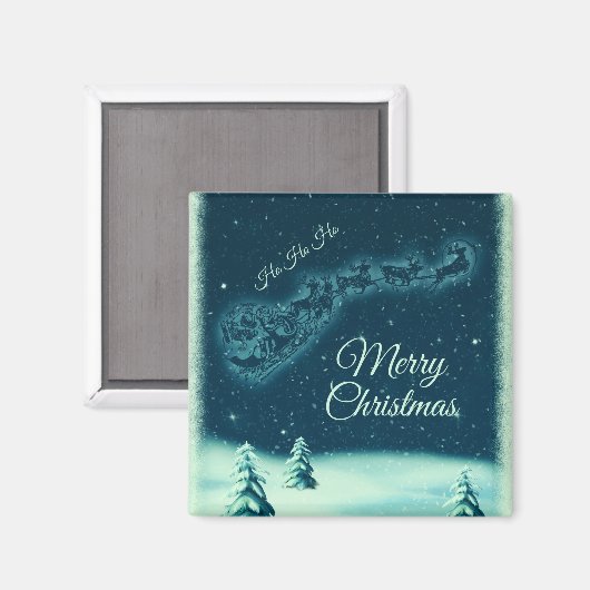 サンタと彼のトナカイのクリスマスナイトスカイ マグネット (正面/裏面)