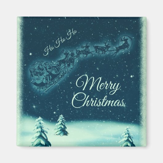 サンタと彼のトナカイのクリスマスナイトスカイ マグネット (正面)