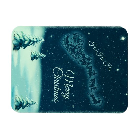 サンタと彼のトナカイのクリスマスナイトスカイ マグネット (横)