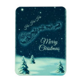 サンタと彼のトナカイのクリスマスナイトスカイ マグネット (縦)