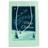 サンタと彼のトナカイのクリスマスナイトスカイ ミディアムペーパーバッグ (正面)