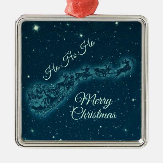 サンタと彼のトナカイのクリスマスナイトスカイ メタルオーナメント (正面)
