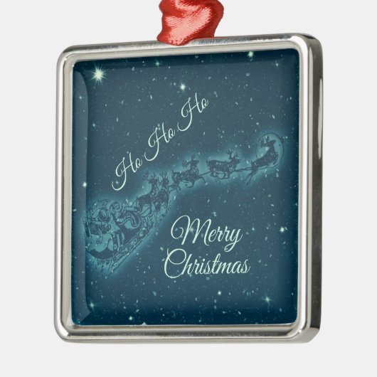 サンタと彼のトナカイのクリスマスナイトスカイ メタルオーナメント (左)