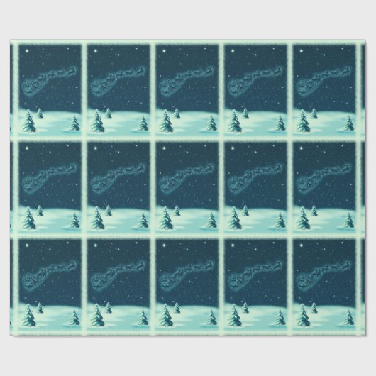 サンタと彼のトナカイのクリスマスナイトスカイ ラッピングペーパー (フラット)