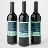 サンタと彼のトナカイのクリスマスナイトスカイ ワインラベル (ボトル)