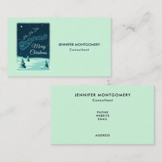 サンタと彼のトナカイのクリスマスナイトスカイ 名刺 (正面/裏面)