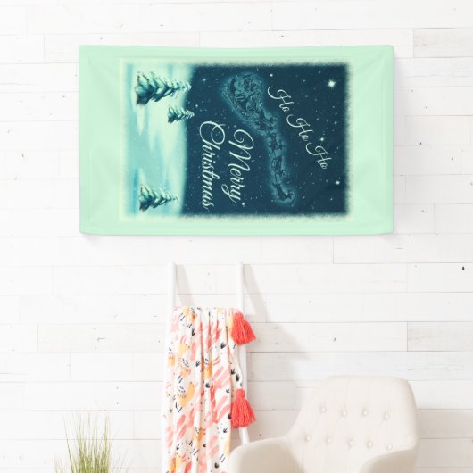 サンタと彼のトナカイのクリスマスナイトスカイ 横断幕 (インサイチュ)