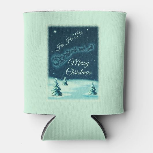 サンタと彼のトナカイのクリスマスナイトスカイ 缶クーラー (正面)