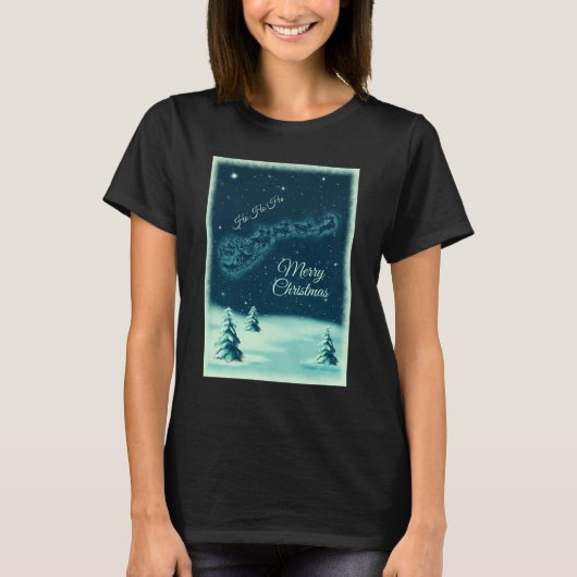 サンタと彼のトナカイのクリスマスナイトスカイ Tシャツ (正面)