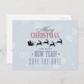 サンタと彼のトナカイのクリスマス日付を保存 ポストカード (正面/裏面)