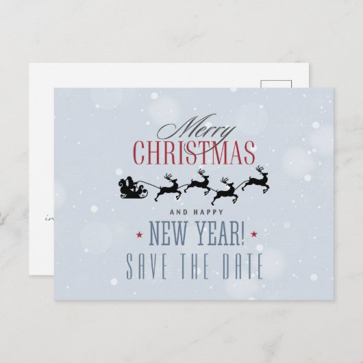 サンタと彼のトナカイのクリスマス日付を保存 ポストカード (正面/裏面)