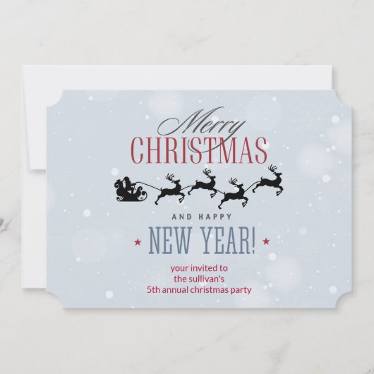 サンタと彼のトナカイのシルエットクリスマスパーティー 招待状 (正面)