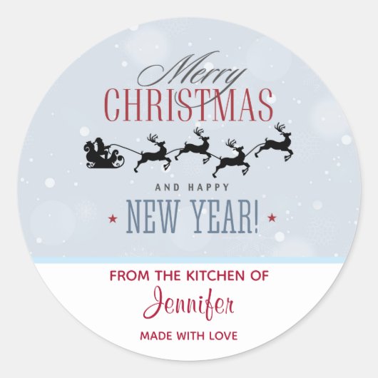 サンタと彼のトナカイ飛んでいるのクリスマスキッチン ラウンドシール (正面)