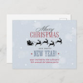 サンタと彼のトナカイ飛んでいるのクリスマスパーティー ポストカード (正面/裏面)