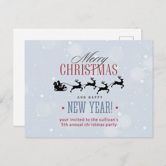 サンタと彼のトナカイ飛んでいるのクリスマスパーティー ポストカード (正面/裏面)