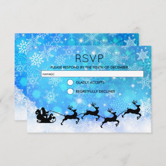 サンタと彼のトナカイ飛んでいるのクリスマスRSVP 招待状 (正面/裏面)