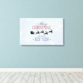 サンタと彼のトナカイ飛んでいるシルエットクリスマス キャンバスプリント (インサイチュ (ウッドフロア))