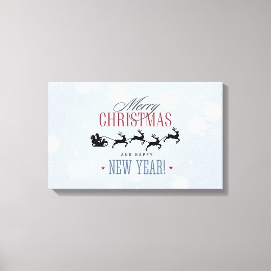 サンタと彼のトナカイ飛んでいるシルエットクリスマス キャンバスプリント (正面)