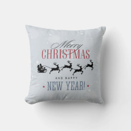 サンタと彼のトナカイ飛んでいるシルエットクリスマス クッション
